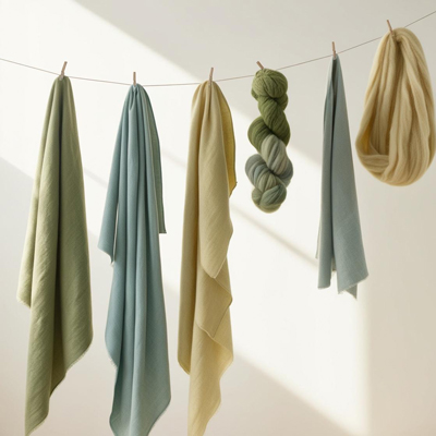 Pflanzengefärbte Stoffe, Garne und Spinnfasern